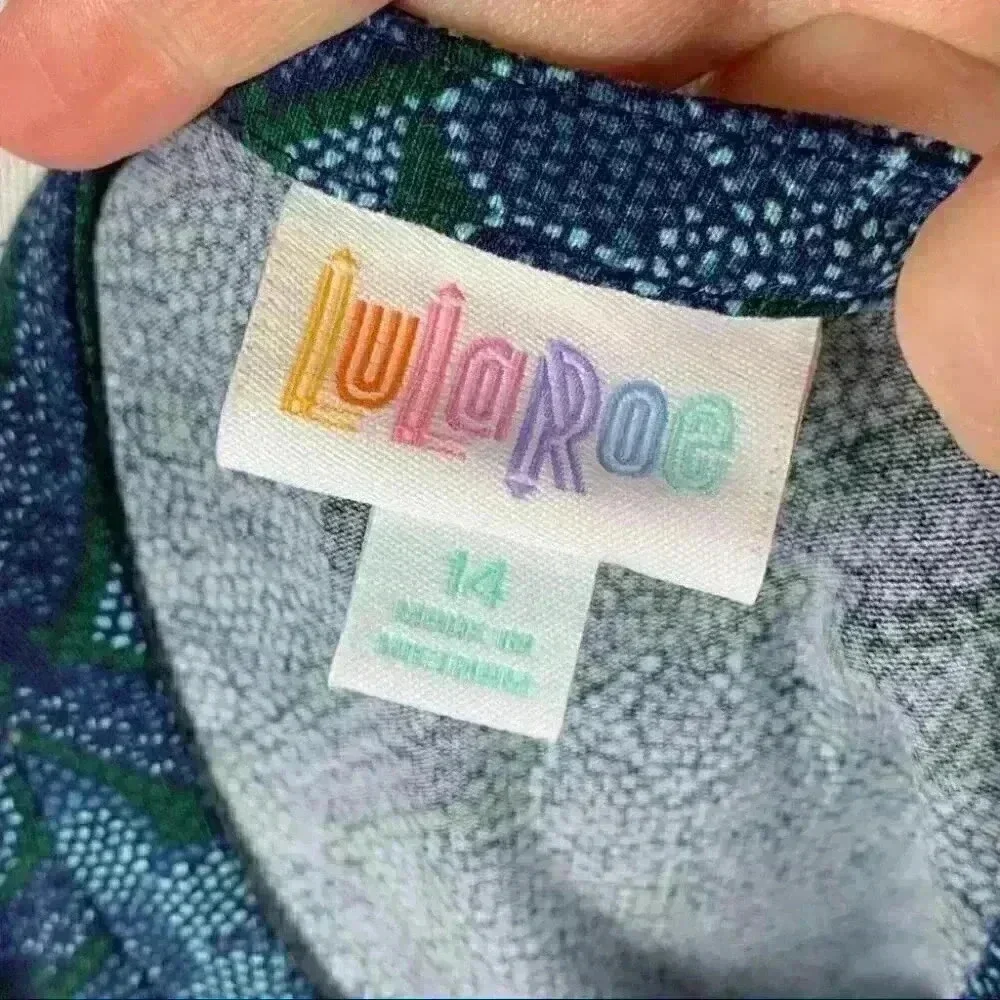 New Lularoe Girls Monroe Jacket sz 14 Blue Green Floral Flowers Zipper Pockets